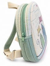 Cargar imagen en el visor de la galería, Handgemachter Kinderrucksack mit Katzenmotiv – Mintgrün