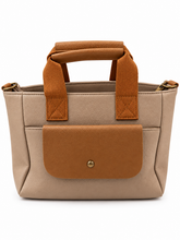 Load image into Gallery viewer, Satchel / Top-Handle-Handtasche – Kunstleder, Frontfach & Schulterriemen (34×21×12 cm) – Schwarz, Apricot, Salbei – 20 €
