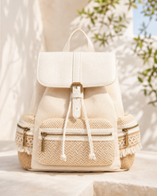 Lade das Bild in den Galerie-Viewer, Boho Rucksack in Creme-Beige mit Ethno-Details & Fransen Taschen