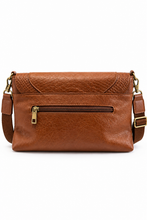 Lade das Bild in den Galerie-Viewer, Umhängetasche aus Kunstleder mit und Nieten | Tasche mit Zipperfach & verstellbarem Gurt | Schwarz/ Cognac
