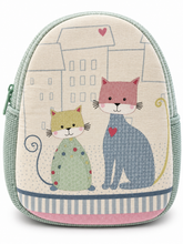 Cargar imagen en el visor de la galería, Handgemachter Kinderrucksack mit Katzenmotiv – Mintgrün