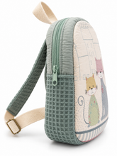 Cargar imagen en el visor de la galería, Handgemachter Kinderrucksack mit Katzenmotiv – Mintgrün