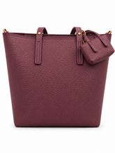Load image into Gallery viewer, Große Shopper-Tasche mit Innentasche & Mini-Täschchen – Aubergine
