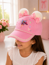 Lade das Bild in den Galerie-Viewer, Kinder Cap Rosa mit Schleifen, Perlen & Pompons – Märchenhafte Mädchen Basecap