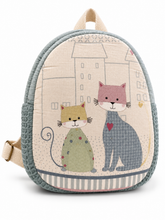 Cargar imagen en el visor de la galería, Handgemachter Kinderrucksack mit Katzenmotiv – Mintgrün