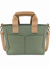 Load image into Gallery viewer, Satchel / Top-Handle-Handtasche – Kunstleder, Frontfach & Schulterriemen (34×21×12 cm) – Schwarz, Apricot, Salbei – 20 €