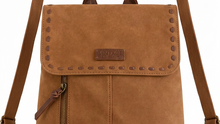 Lade das Bild in den Galerie-Viewer, Flap-Backpack – Rucksack mit Überschlag, Vintage-Look & Reißverschlussfächern | Schwarz/Cognac