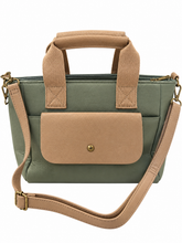 Load image into Gallery viewer, Satchel / Top-Handle-Handtasche – Kunstleder, Frontfach & Schulterriemen (34×21×12 cm) – Schwarz, Apricot, Salbei – 20 €