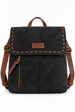 Lade das Bild in den Galerie-Viewer, Flap-Backpack – Rucksack mit Überschlag, Vintage-Look & Reißverschlussfächern | Schwarz/Cognac