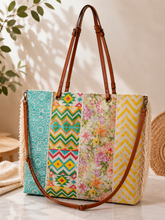 Lade das Bild in den Galerie-Viewer, Große Shopper Tasche im Boho-Look mit Ethno-Muster, Reißverschluss & Kunstlederriemen