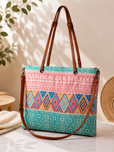 Lade das Bild in den Galerie-Viewer, Große Shopper Tasche im Boho-Look mit Ethno-Muster, Reißverschluss & Kunstlederriemen