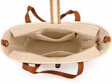 Charger l'image dans la galerie, Große geflochtene Shopper-Tasche in Natur & Creme mit Schultergurt