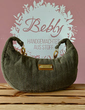 Lade das Bild in den Galerie-Viewer, Handgemachte Mondtasche aus Cord mit Kunstlederriemen | Schultertasche mit Reißverschluss & Baumwollfutter