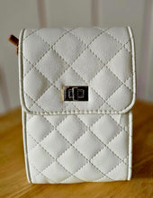 Lade das Bild in den Galerie-Viewer, Gestepptes Mini-Crossbody-Bag – Schwarz / Weiß / Beige – Elegante Handytasche mit Kartenfach & Schulterriemen