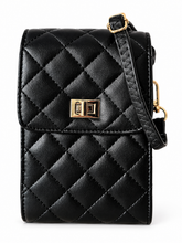 Cargar imagen en el visor de la galería, Gestepptes Mini-Crossbody-Bag – Schwarz / Weiß / Beige – Elegante Handytasche mit Kartenfach & Schulterriemen