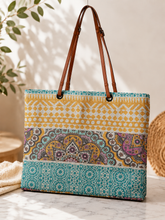 Lade das Bild in den Galerie-Viewer, Große Shopper Tasche im Boho-Look mit Ethno-Muster, Reißverschluss & Kunstlederriemen