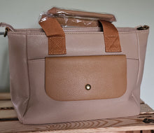 Lade das Bild in den Galerie-Viewer, Satchel / Top-Handle-Handtasche – Kunstleder, Frontfach & Schulterriemen (34×21×12 cm) – Schwarz, Apricot, Salbei – 20 €