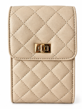 Cargar imagen en el visor de la galería, Gestepptes Mini-Crossbody-Bag – Schwarz / Weiß / Beige – Elegante Handytasche mit Kartenfach & Schulterriemen