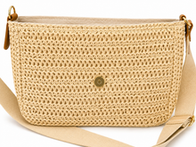 Lade das Bild in den Galerie-Viewer, Sommertasche in Beige &amp; Braun – geflochtene Umhängetasche mit breitem Schultergurt
