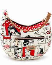 Cargar imagen en el visor de la galería, Handgemachte Hobo-Tasche im Retro-Comic-Stil – Rot, Schwarz &amp; Cremeweiß
