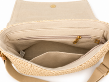 Lade das Bild in den Galerie-Viewer, Sommertasche in Beige &amp; Braun – geflochtene Umhängetasche mit breitem Schultergurt
