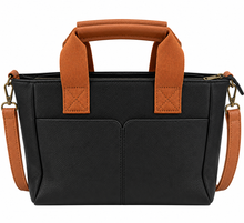 Load image into Gallery viewer, Satchel / Top-Handle-Handtasche – Kunstleder, Frontfach &amp; Schulterriemen (34×21×12 cm) – Schwarz, Apricot, Salbei – 20 €
