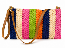 Lade das Bild in den Galerie-Viewer, Damen Clutch geflochten bunt – Umhängetasche &amp; Handtasche 28 × 17 cm
