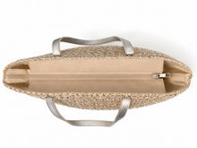 Charger l'image dans la galerie, Große Shopper-Tasche in Natur &amp; Silber – geflochtene Sommertasche
