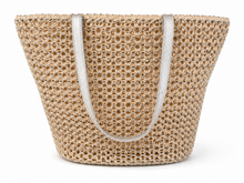 Charger l'image dans la galerie, Große Shopper-Tasche in Natur &amp; Silber – geflochtene Sommertasche
