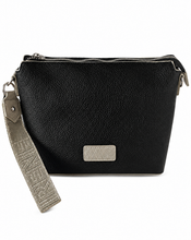 Lade das Bild in den Galerie-Viewer, Crossbody Bag Damen – Camel &amp; Schwarz – Strukturkunstleder, 2 Gurte, kompakt &amp; stylisch
