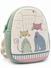 Cargar imagen en el visor de la galería, Handgemachter Kinderrucksack mit Katzenmotiv – Mintgrün
