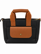 Load image into Gallery viewer, Satchel / Top-Handle-Handtasche – Kunstleder, Frontfach &amp; Schulterriemen (34×21×12 cm) – Schwarz, Apricot, Salbei – 20 €
