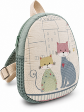 Cargar imagen en el visor de la galería, Handgemachter Kinderrucksack mit Katzenmotiv – Mintgrün
