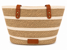 Charger l'image dans la galerie, Große geflochtene Shopper-Tasche in Natur &amp; Creme mit Schultergurt
