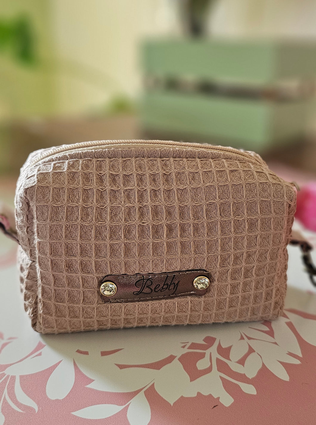 Kosmetiktasche klein mit Karabiner | Schminktäschchen | Mini-Aufbewahrung 12x7x7 cm | Handgemacht aus Baumwolle (Waffelpiqué) | Geschenkidee