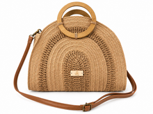 Lade das Bild in den Galerie-Viewer, Sommertasche Naturbraun – geflochtene Handtasche mit Holzgriffen &amp; Schultergurt
