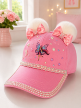 Lade das Bild in den Galerie-Viewer, Kinder Cap Rosa mit Schleifen, Perlen &amp; Pompons – Märchenhafte Mädchen Basecap
