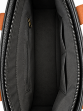 Load image into Gallery viewer, Satchel / Top-Handle-Handtasche – Kunstleder, Frontfach &amp; Schulterriemen (34×21×12 cm) – Schwarz, Apricot, Salbei – 20 €
