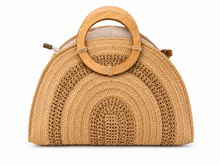 Lade das Bild in den Galerie-Viewer, Sommertasche Naturbraun – geflochtene Handtasche mit Holzgriffen &amp; Schultergurt
