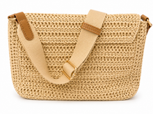 Lade das Bild in den Galerie-Viewer, Sommertasche in Beige &amp; Braun – geflochtene Umhängetasche mit breitem Schultergurt
