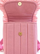 Load image into Gallery viewer, Handgemachter Kinderrucksack mit Blumenmuster und Rüschen – Rosa
