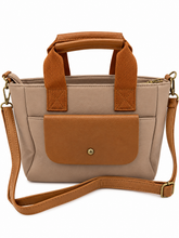 Load image into Gallery viewer, Satchel / Top-Handle-Handtasche – Kunstleder, Frontfach &amp; Schulterriemen (34×21×12 cm) – Schwarz, Apricot, Salbei – 20 €
