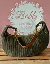 Lade das Bild in den Galerie-Viewer, Handgemachte Mondtasche aus Cord mit Kunstlederriemen | Schultertasche mit Reißverschluss &amp; Baumwollfutter
