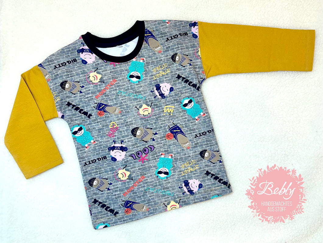 Langarm-Shirt, Longsleeve, Kinder, Kinder Pullover, Kinder Shirt, Jungen, T-Shirt, Monster, Skater, Streetstyle, NY