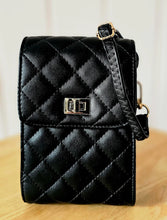 Lade das Bild in den Galerie-Viewer, Gestepptes Mini-Crossbody-Bag – Schwarz / Weiß / Beige – Elegante Handytasche mit Kartenfach &amp; Schulterriemen
