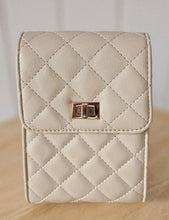 Lade das Bild in den Galerie-Viewer, Gestepptes Mini-Crossbody-Bag – Schwarz / Weiß / Beige – Elegante Handytasche mit Kartenfach &amp; Schulterriemen
