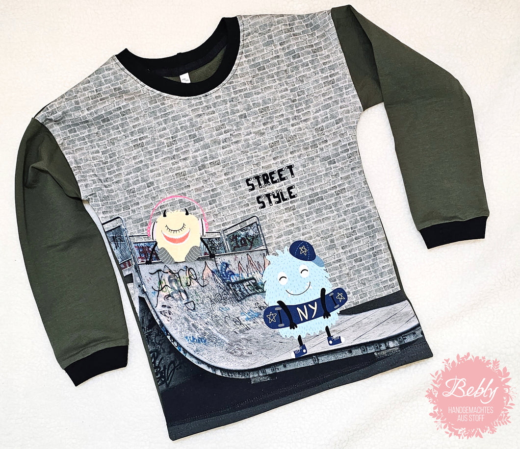 Langarm-Shirt, Longsleeve, Kinder, Kinder Pullover, Kinder Shirt, Jungen, T-Shirt, Monster, Skater, Streetstyle, NY